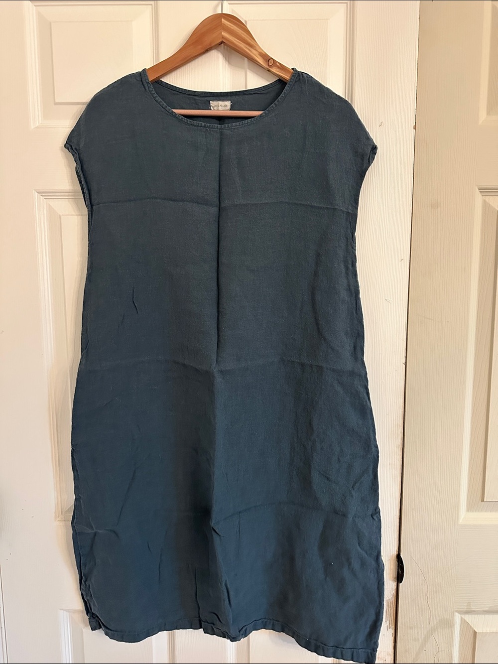 100% Flax Linen Simple Teal Blue Shift Dress